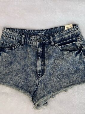 BDG High-Rise Acid Wash Jean Shorts - Grey Blue